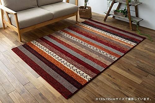 送料無料】 80x150 cm［ラグ］約1畳_2)レッド サヤンサヤン ボーダー