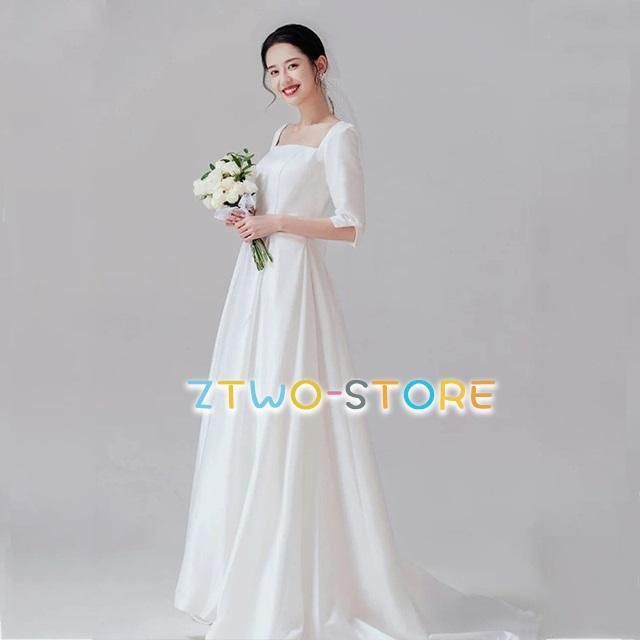 ウェディングドレス 白 ウェディングドレス 袖あり 五分袖 半袖 ウェディングドレス 大きいサイズ 3L 4L 小さいサイズ シンプル トレーンWP 929