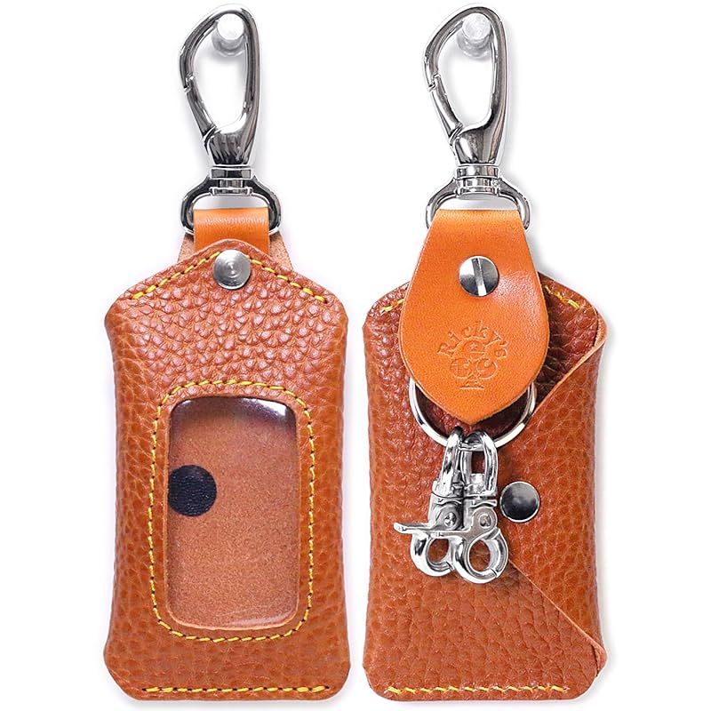 スマートキーバッグホルダー Sサイズ オイルしぼ キャメル Ricky s 単体 全機種対応 スマートキー クリア窓 窓付き キーケース キーレス ケース キーカバー 玄関扉 鍵 家 ドアキー YKKAP LIXIL 三協アルミ 本革 革 レザー 栃