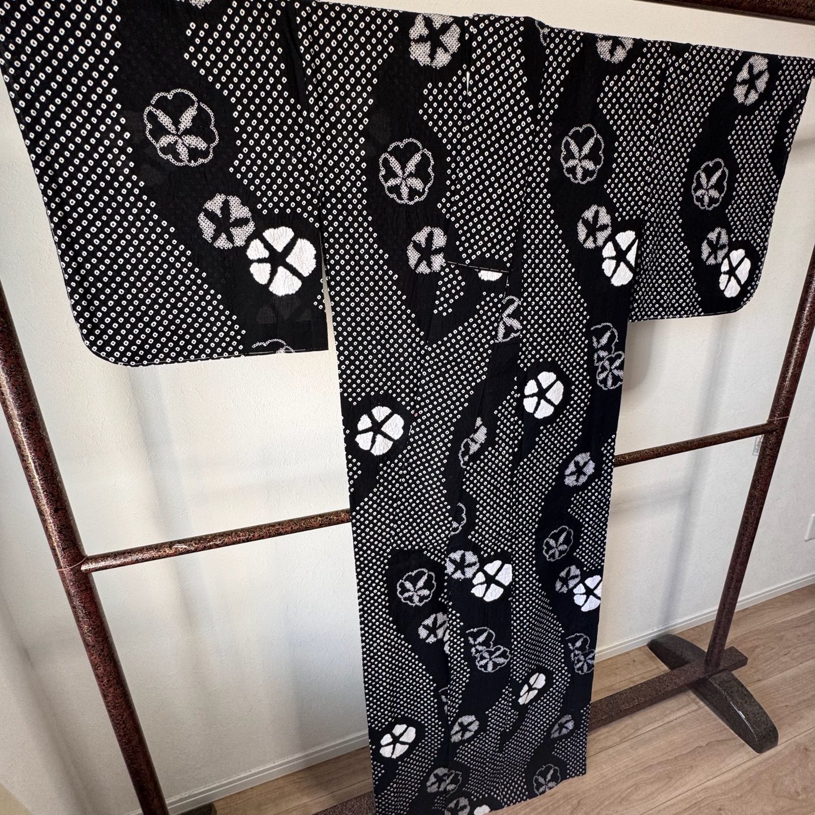 しつけ付き 有松絞り 綿 総絞り 浴衣 着物 夏物 160.5㎝ チューリップ