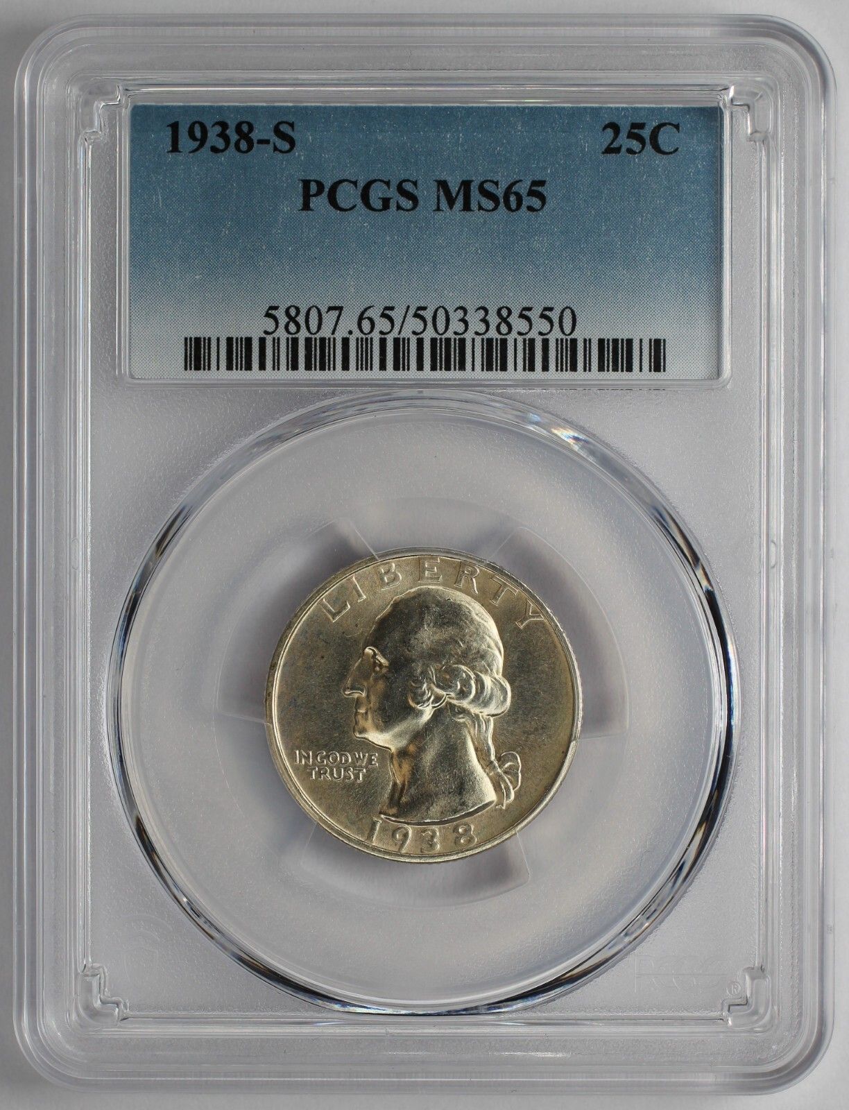 1938 S Washington Silver Quarter PCGS MS65