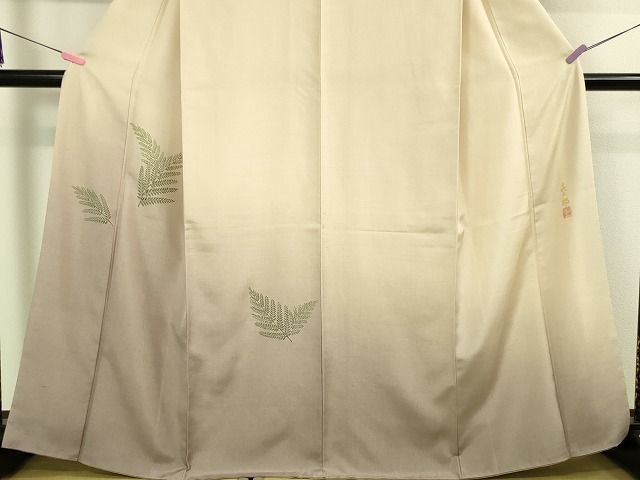 平和屋本店□極上 人間国宝 福田喜三郎 訪問着 紬地 刺繍 枝葉文 金糸