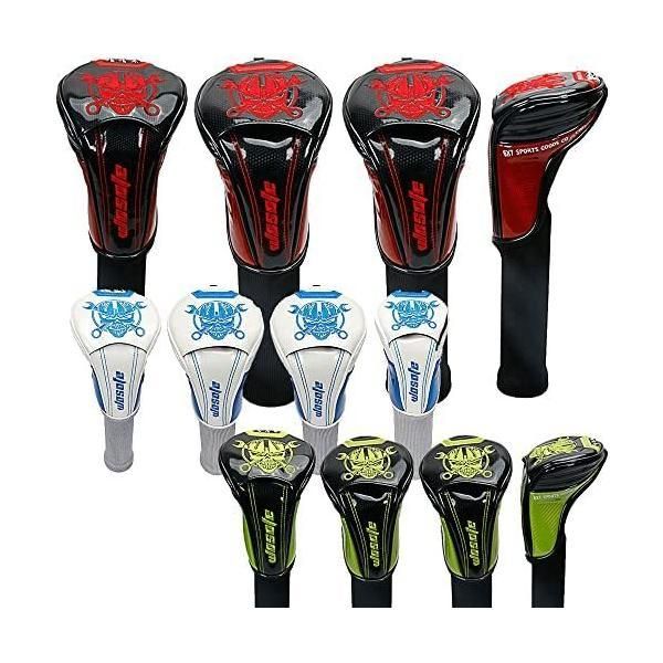 ゴルフヘッドカバー ドライバー/ウッド FW /ユーティリティ UT用 防水仕様 変換ダグ付き 4点セット　ロボットスカル