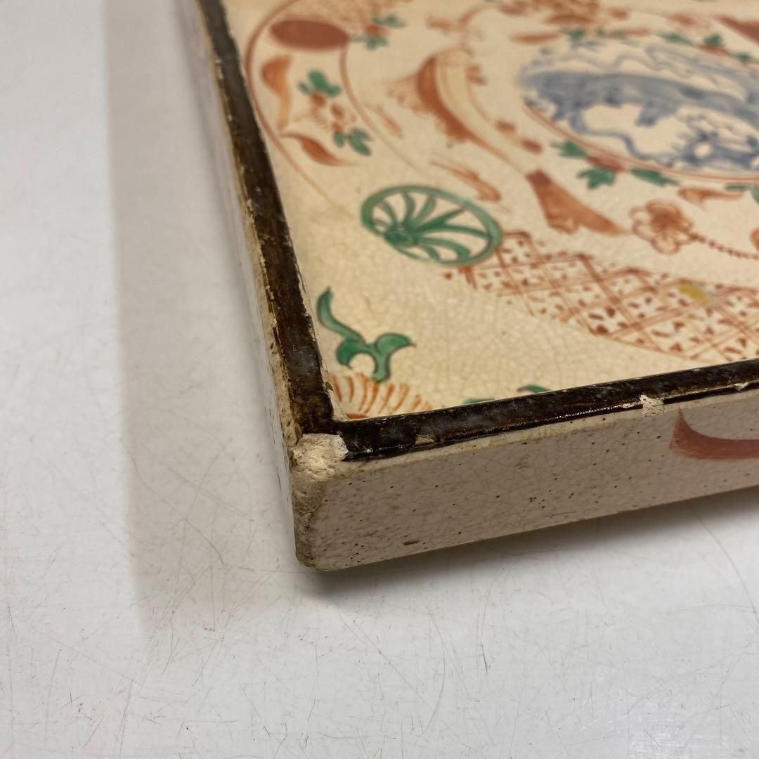 時代 楽焼 赤松 獅子図 四方皿 時代木箱付 タエコ 東さ6-0418①