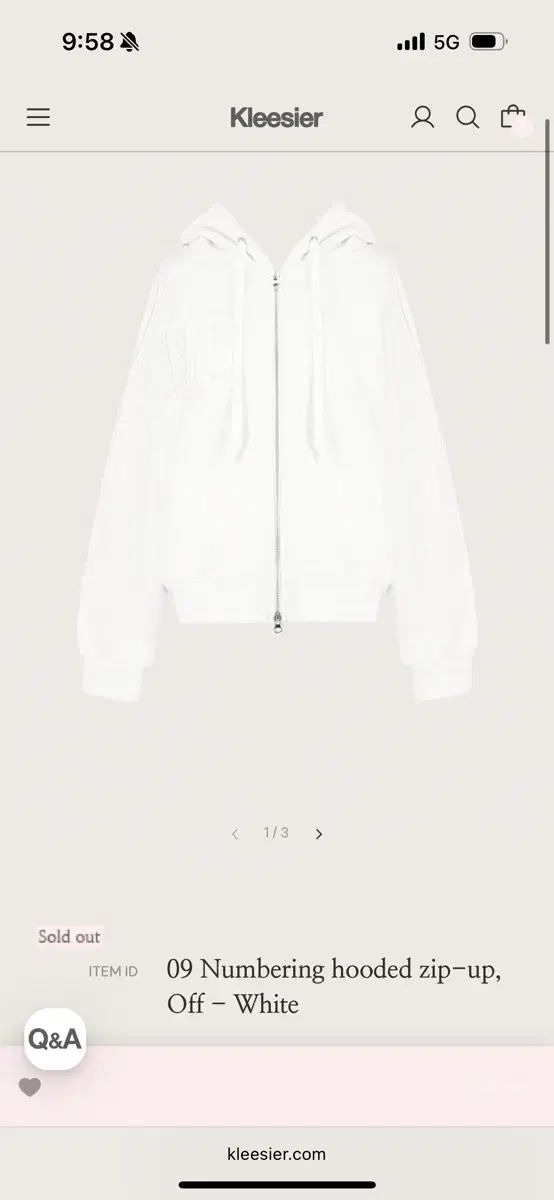 クライシエ 09 番号付けします ジップアップパーカー フード付き Numbering hooded zip ー up