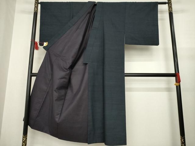 平和屋着物●男性 紬 アンサンブル 藍鉄色 正絹 AABA7998ck