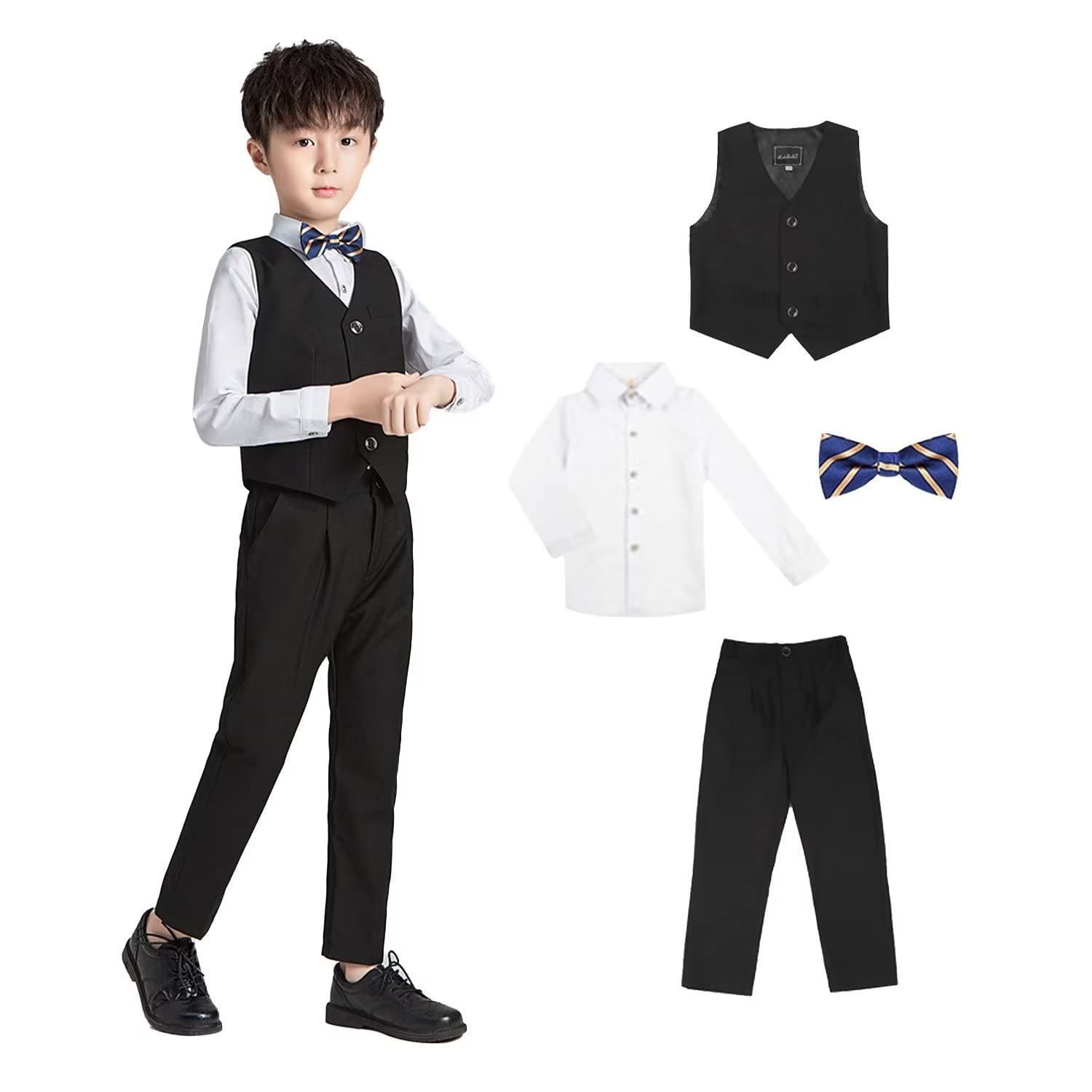 ブラック（ベスト4点セット）_150 [WEEN CHARM] スーツ キッズ 男の子 無地 長袖 ボーイズ 4ピース 5ピース フォーマル 発表会 結婚式 入園式 入学式 卒業式 七五三 子供服 90~170