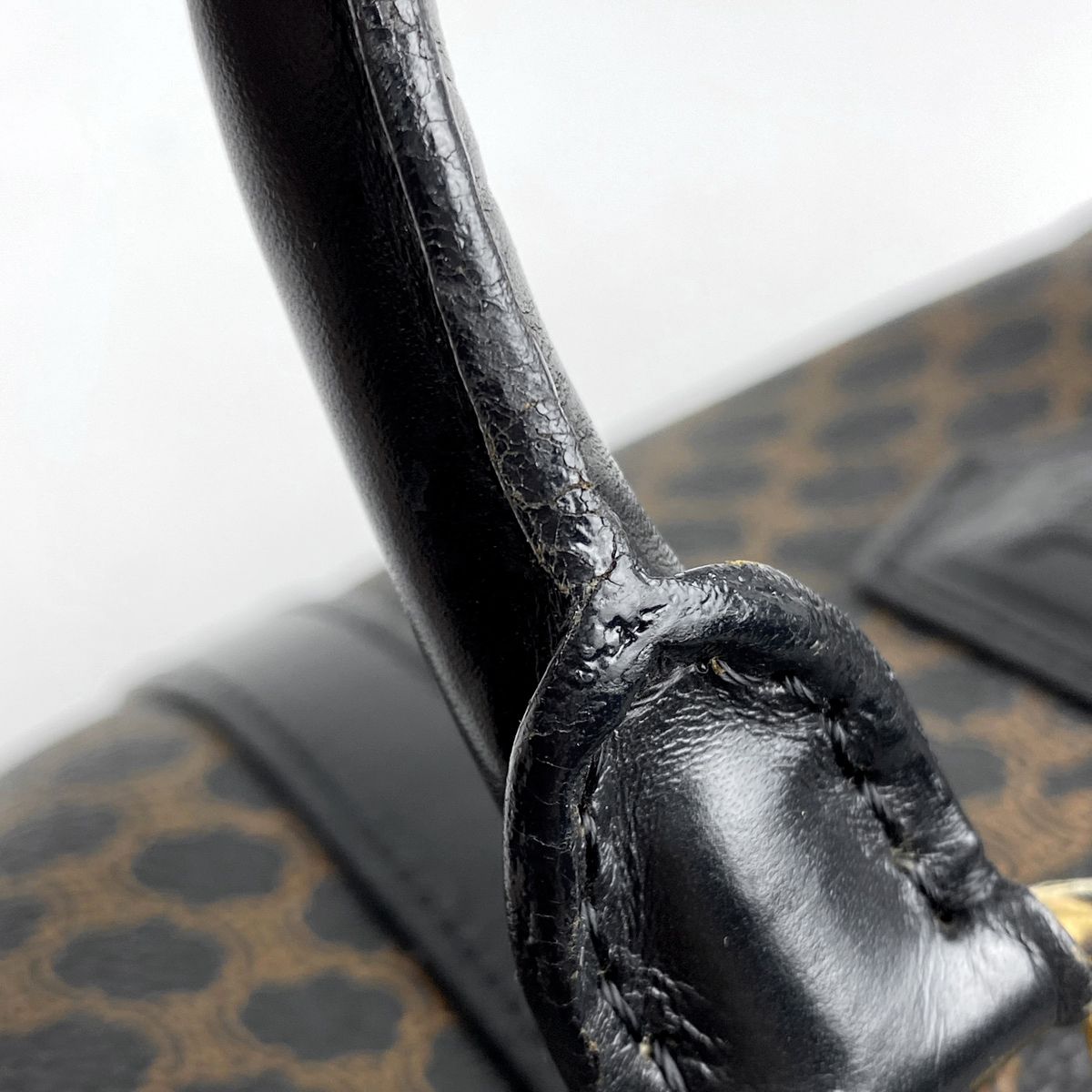 【美品】 CELINE マカダム総柄　柄　レザー×キャンバスミニハンドバッグ セリーヌ CELINE マカダム柄 ハンドバッグ ミニボストン