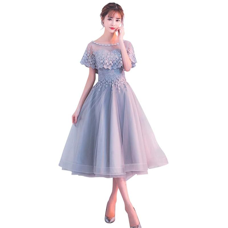 在庫セール マドルガーダ パーティードレス ミモレ丈 結婚式 ワンピース 結婚式ドレス ロング フォーマルドレス 大きいサイズ お呼ばれ 披露宴 謝恩会 発表会 演奏会 大人 上品 優雅 S678 グレー XXL 0