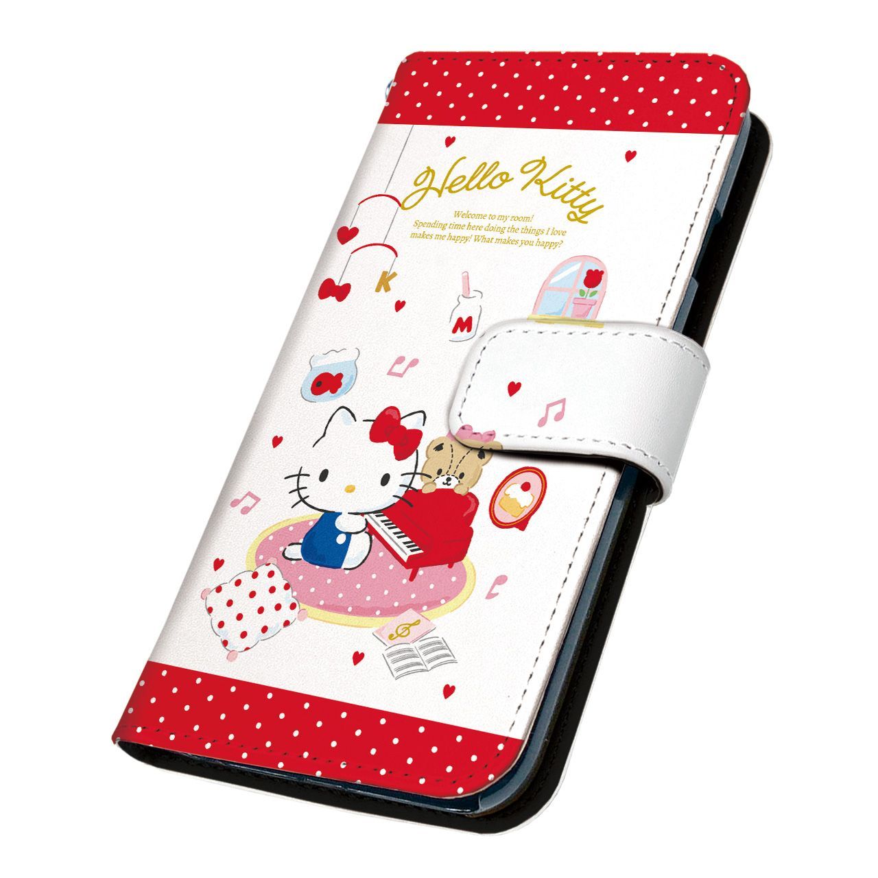 サンリオ 正規品 ハローキティ arrows We2 FCG02 ケース 手帳型 スマホケース [デザイン:1.マイルーム/マグネットハンドあり] SANRIO キティ