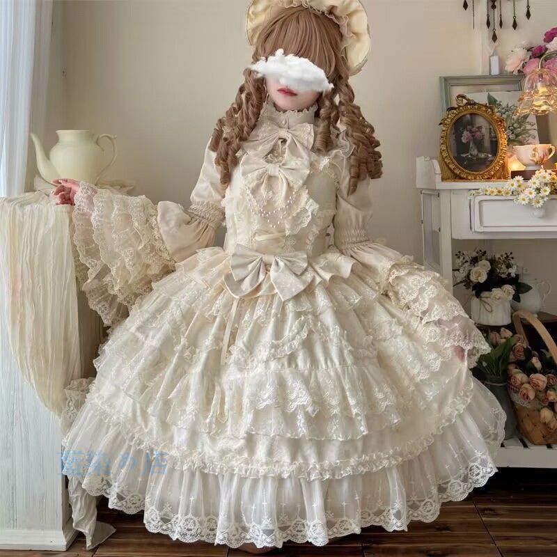ロリータ風 ワンピース | フリルデザイン | 甘ロリ＆フェミニン | アイボリー ピンク ブルー | サイズS?XL