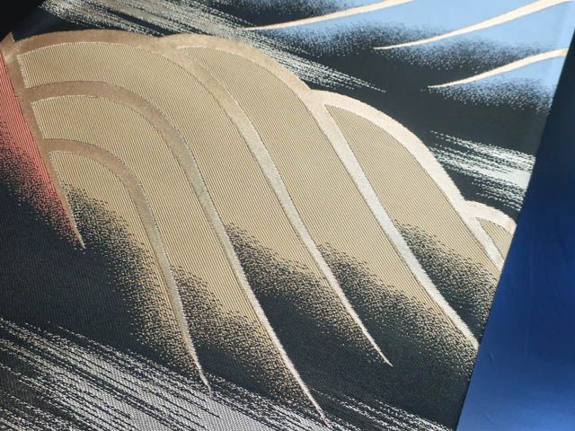 正絹カッコイイ袋帯綺麗 袋帯 振袖用 正絹 桜紋様 黒x紫金 金糸銀糸 ラメ糸 六通柄