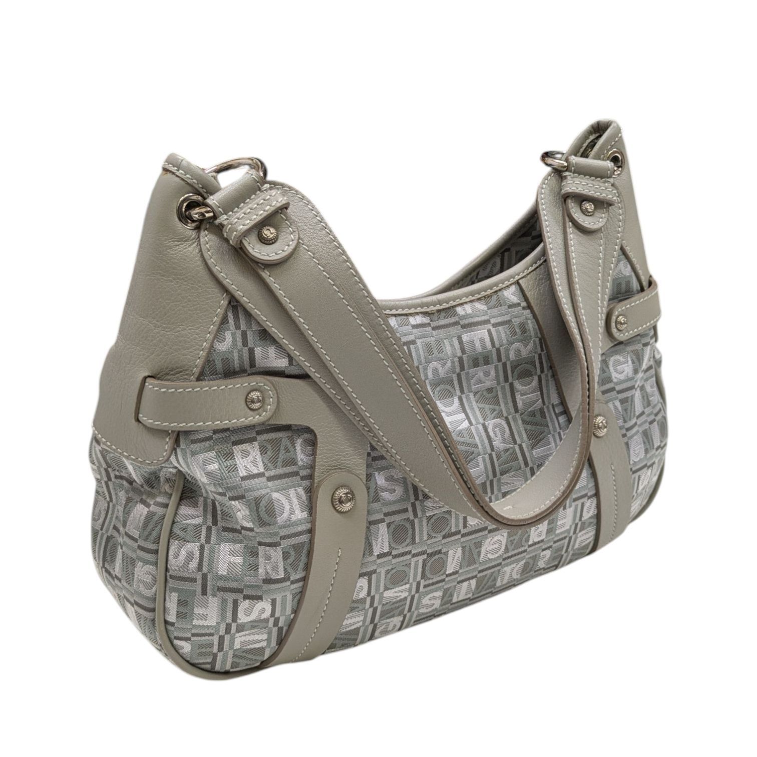 Salvatore Ferragamo サルヴァトーレフェラガモ FJ-21 8882 ショルダーバッグ トートバッグ キャンバス レザー グレー系