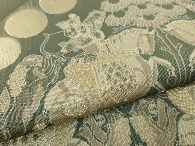 平和屋本店□最高級 人間国宝 北村武資 経錦 六通柄袋帯 狩猟連珠紋 藍  