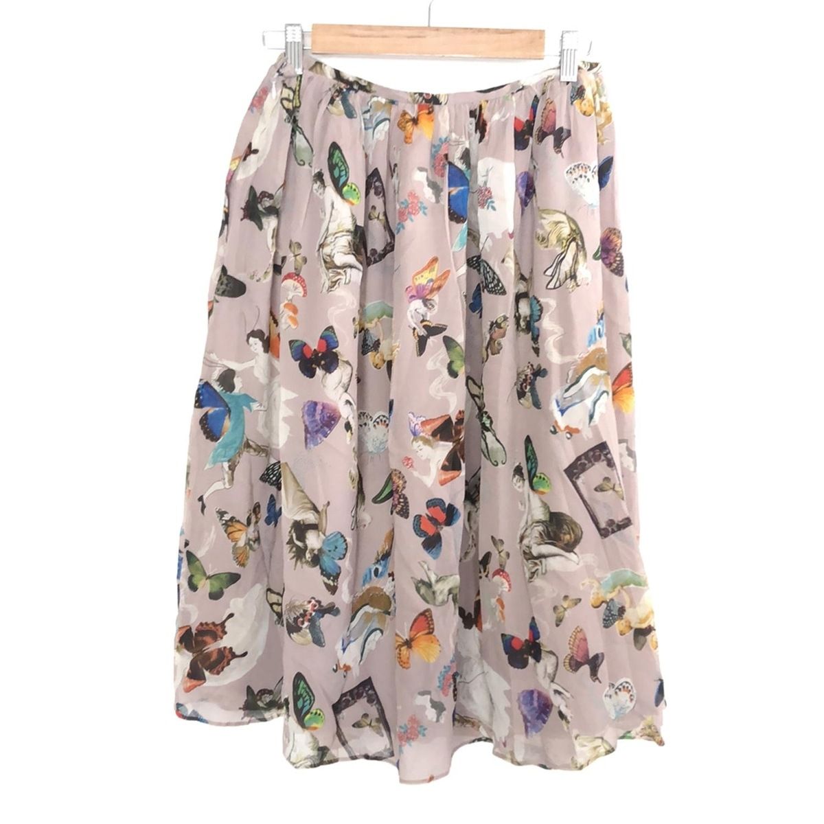 KEITA MARUYAMA ケイタマルヤマ スカート サイズ2 M レディース - ピンクベージュ×マルチ ひざ丈 バタフライ 蝶 ウエストゴム