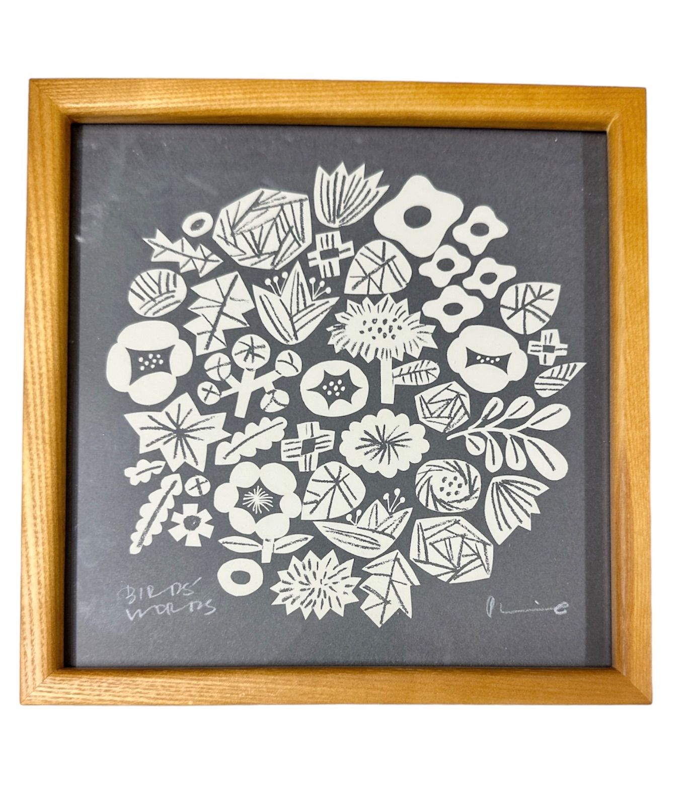 バーズワーズ シルクスクリーン 木製額入り idee 北欧 IDEE BIRDS