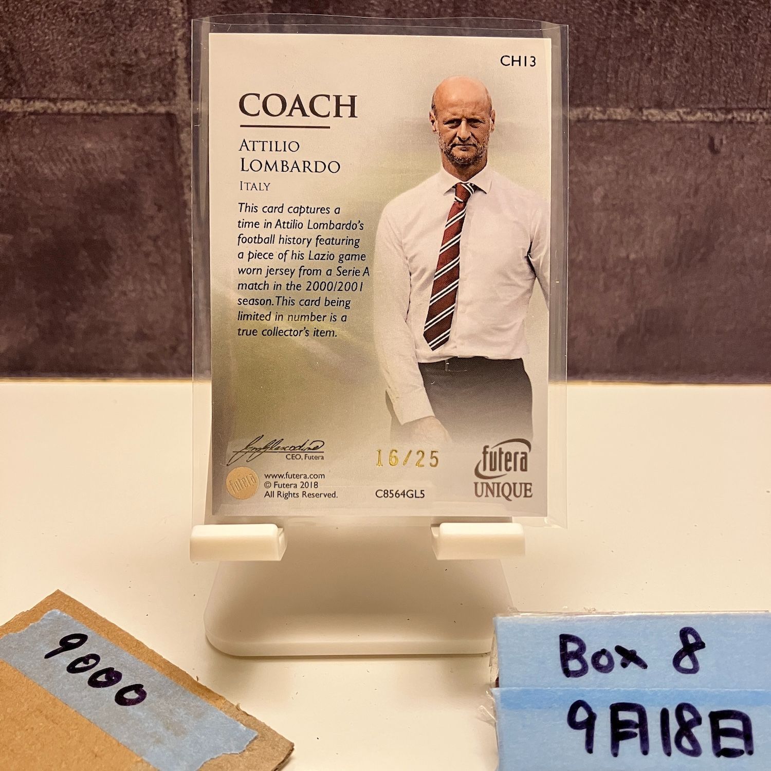 2018 Futera Unique Attilio Lombardo 16 25 C.S. Lazio Game-worn ジャージ Coach カード