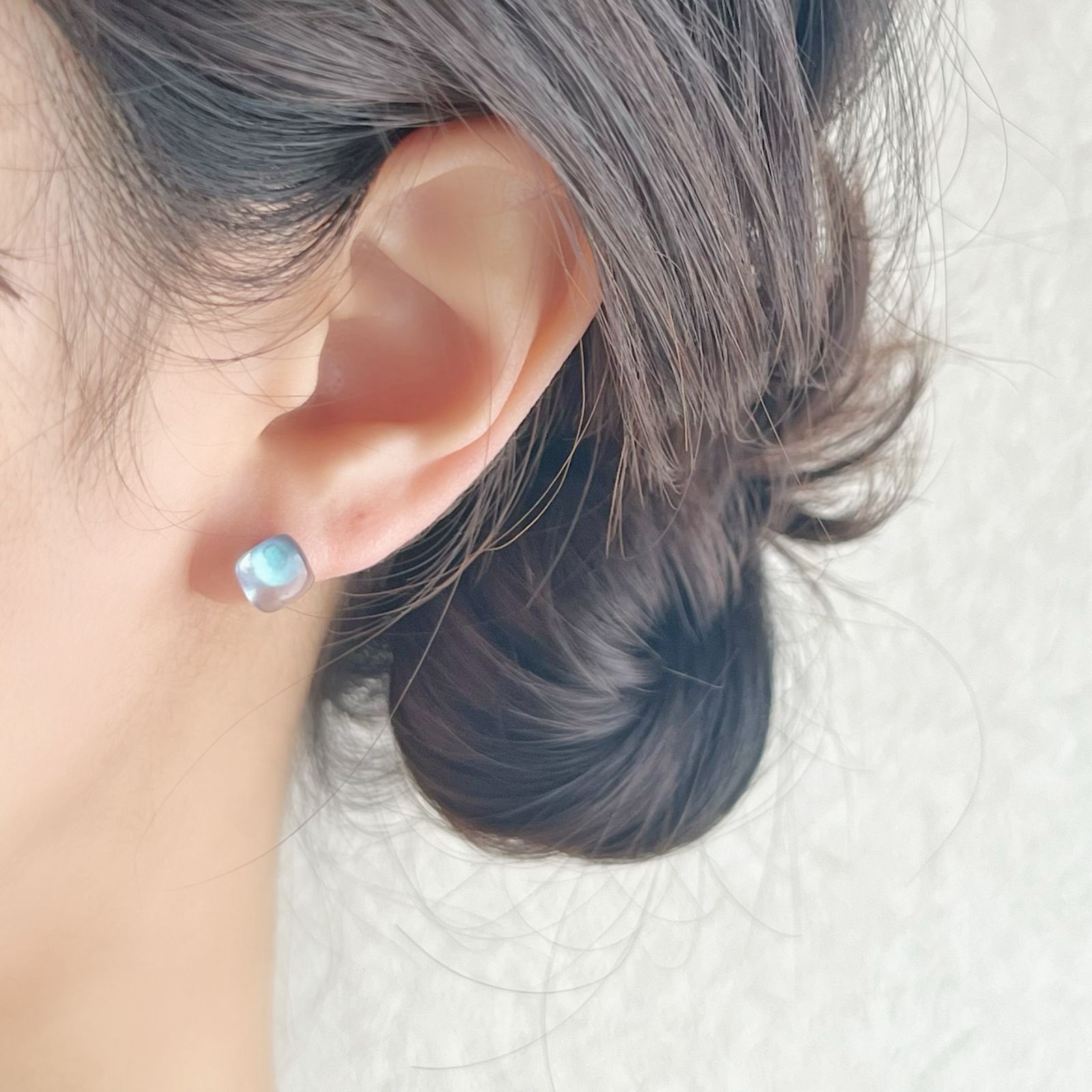 JORIE】3月誕生石 アクアマリン シンプル スクエアピアス イヤリング 