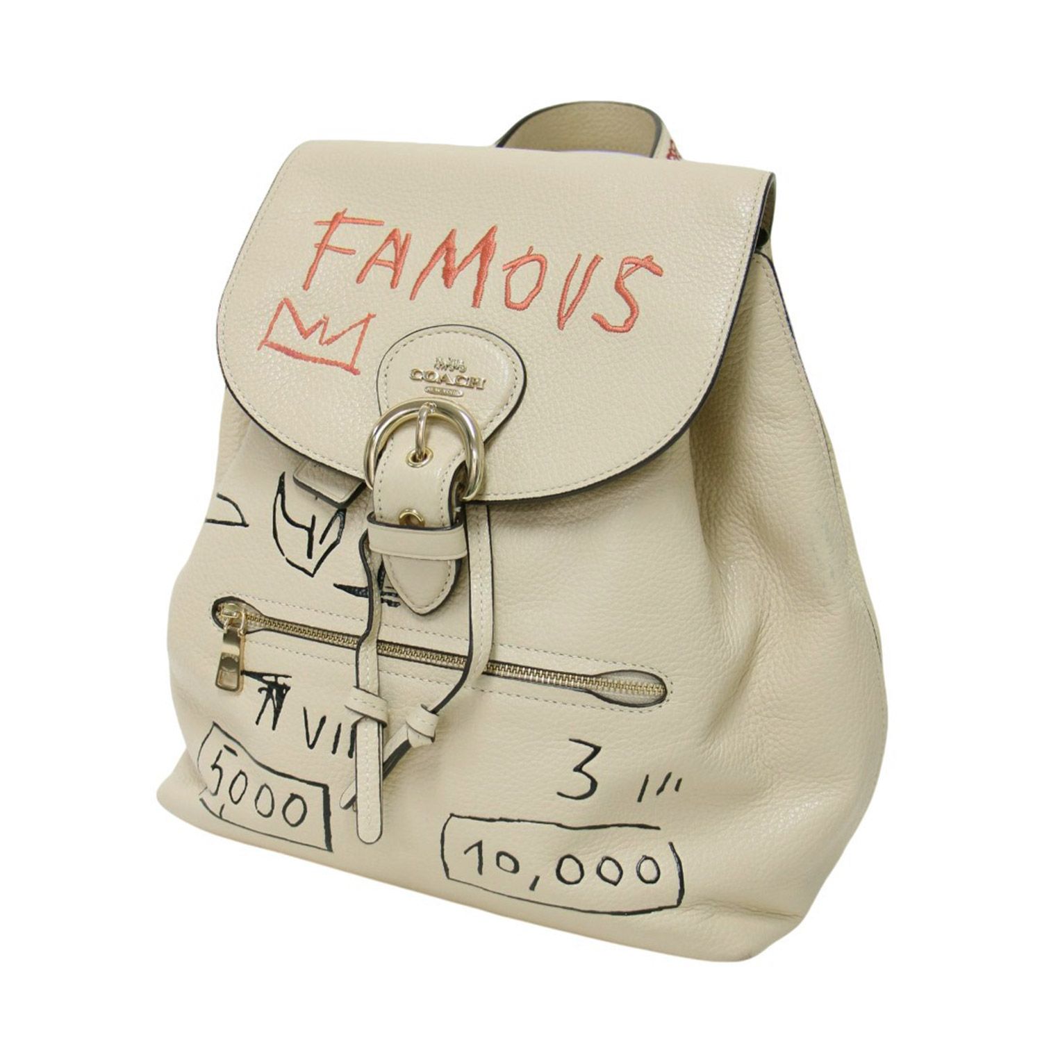 COACH コーチ Jean Michel Basquiat コラボ バッグ ベージュ系 / レザー バックパック / リュック ロゴ 刺繍 プリント / バスキア / ブランド カバン 【レディース】【】