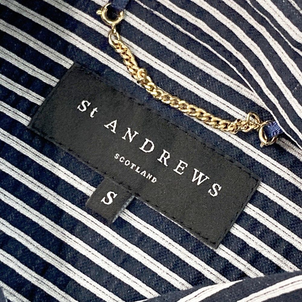 サイズ：S ST ANDREWS セントアンドリュース  シアサッカー 半袖ポロシャツ ボタンダウン ストライプ柄 ネイビー系 [240101420889] ゴルフウェア レディース ストスト サイズ：S ST ANDREWS セントアンドリュース シアサッカー 半袖