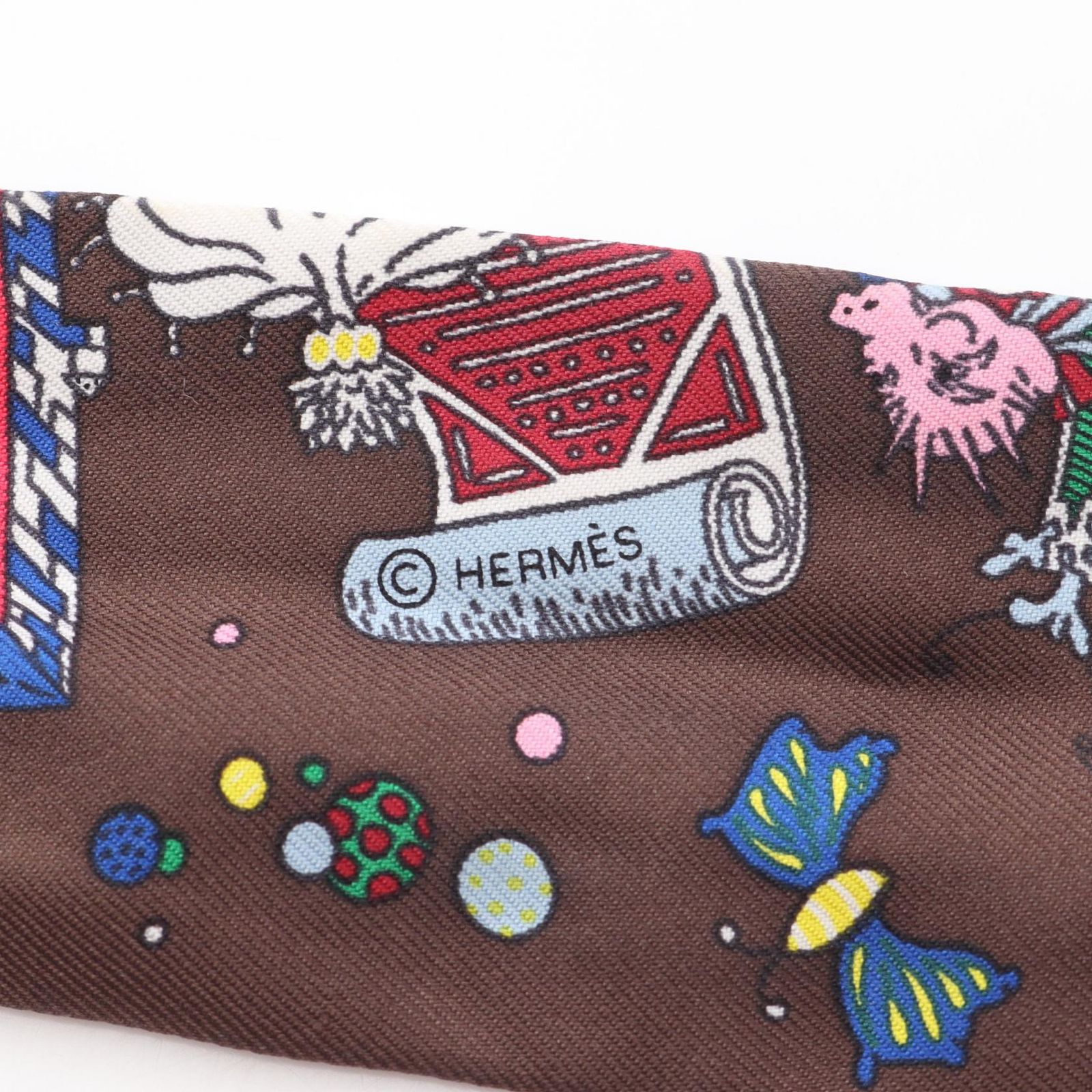 エルメス HERMES スカーフ ツイリーLa Folle Parade ブラウン シルク