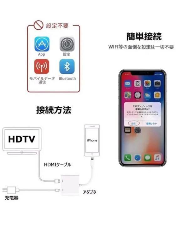 iOS14.4 iPhone HDMIアダプタ変換ケーブル テレビ接続 ナビ可 - メルカリ