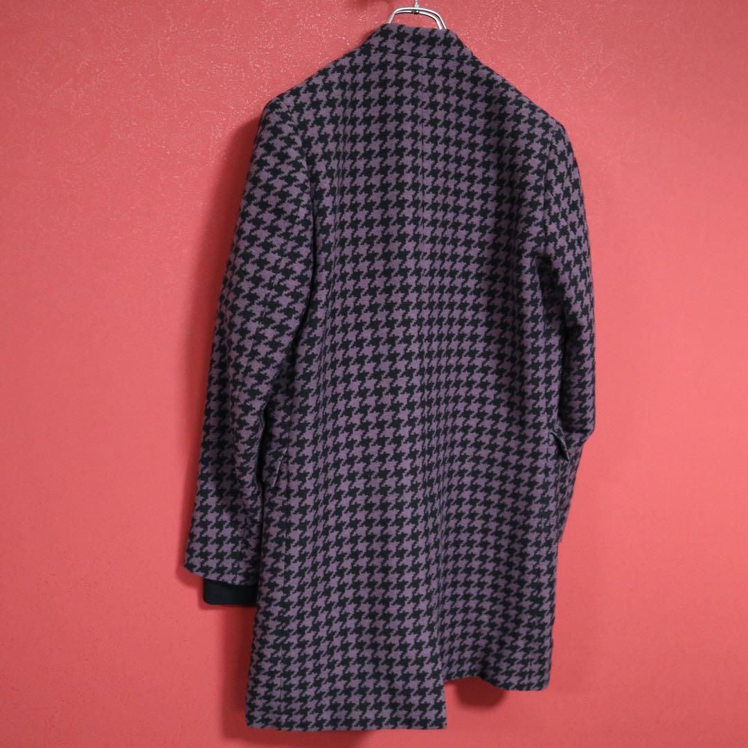極美品】Paul Smith 千鳥格子 紫 シルク混 袖リブ 襟ステッチコート