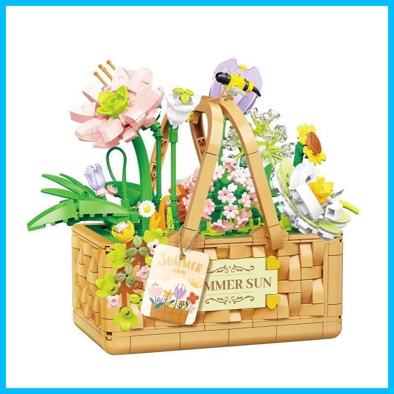 商品 ブロックフラワー ブロック花 組み立て式造花 ブロックフラワーブーケ 花束 CHuxin 枯れない花 人工観葉植物 鉢植え インテリア テーブルの置物 誕生日 プレゼント ギフト 花 フラワー 1168ピース 組み立て必要