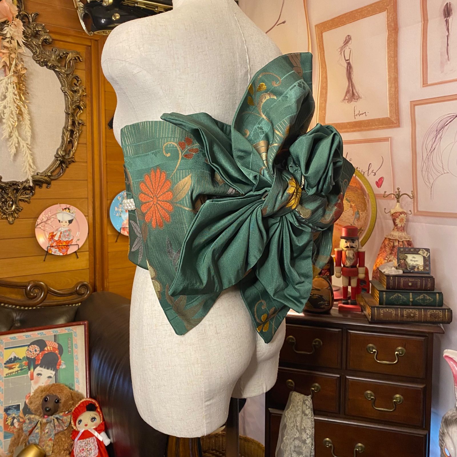 和洋折衷 2部式作り帯 リメイク 和 モダン ハンドメイド レトロ  2B-3