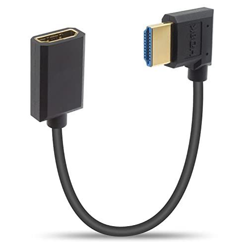 右向き Duttek 8K HDMI延長ケーブル、ショート90度右アングルオスメスL字型HDMI 2.1ケーブル48Gbpsサポート8K@60Hz、4K@120Hz、ダイナミックHDR、eARC、VRR、テレビPCモニター用3D 1Ft30cm