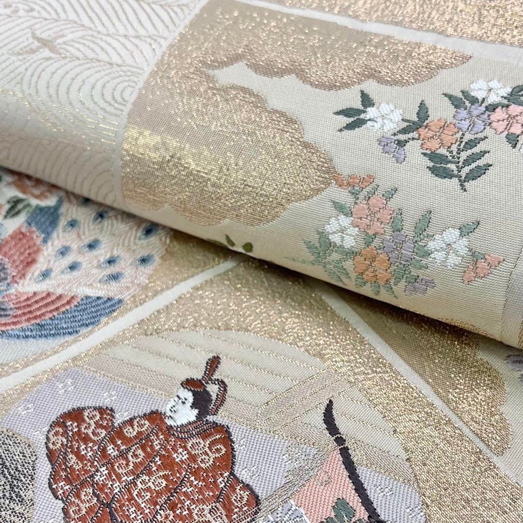 袋帯 本金箔 桃山錦宴拾遺文 金糸 生成色 O-4058｜袋帯 