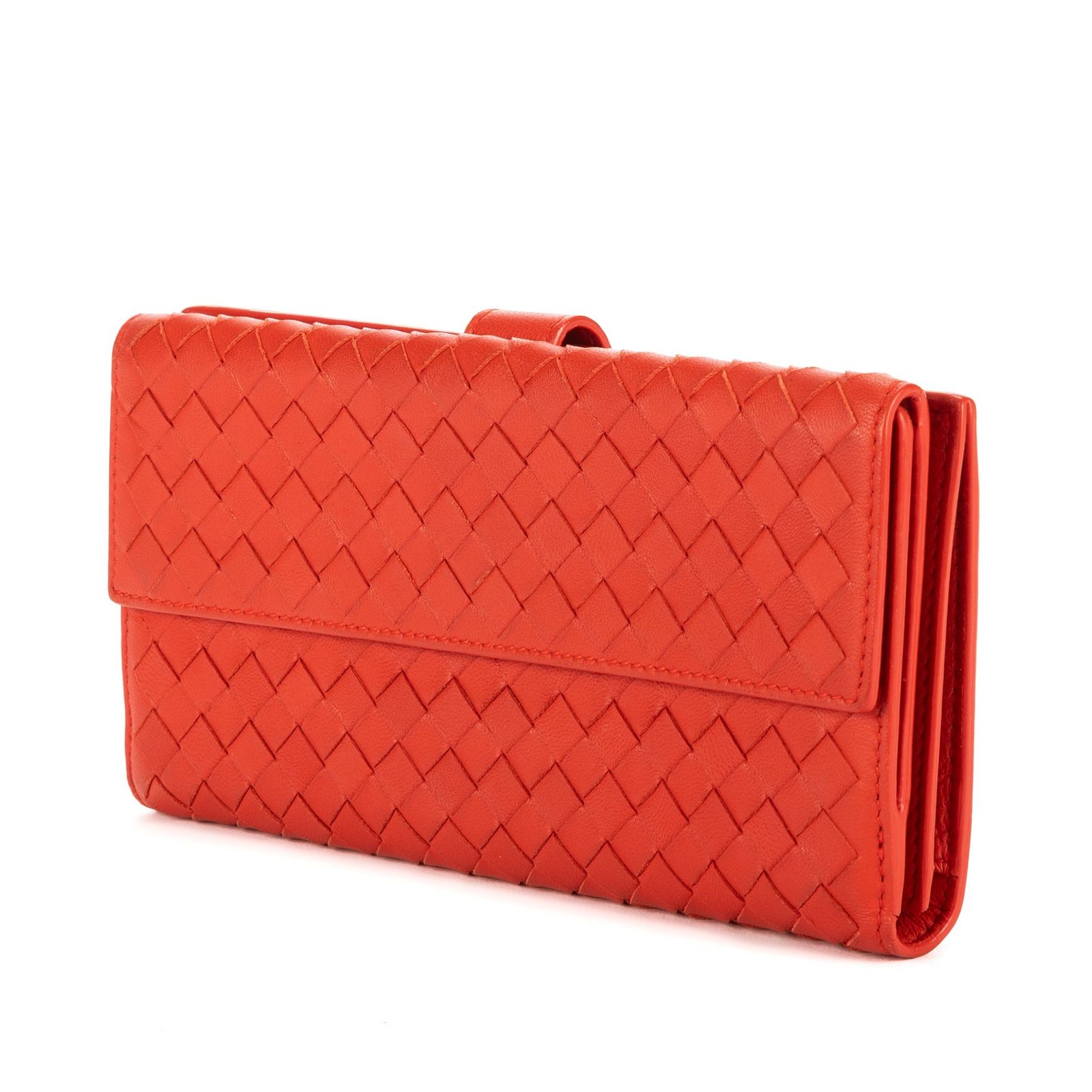 ボッテガヴェネタイントレチャート ロングウォレットオレンジイントレチャートレザーA