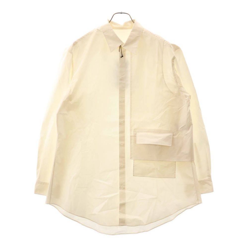 Y-3 (ワイスリー) 23AW L/S SHIRT コットンナイロン フラップポケット レイヤードデザイン オーバーサイズ ロングスリーブ 長袖シャツ アイボリー IA1438