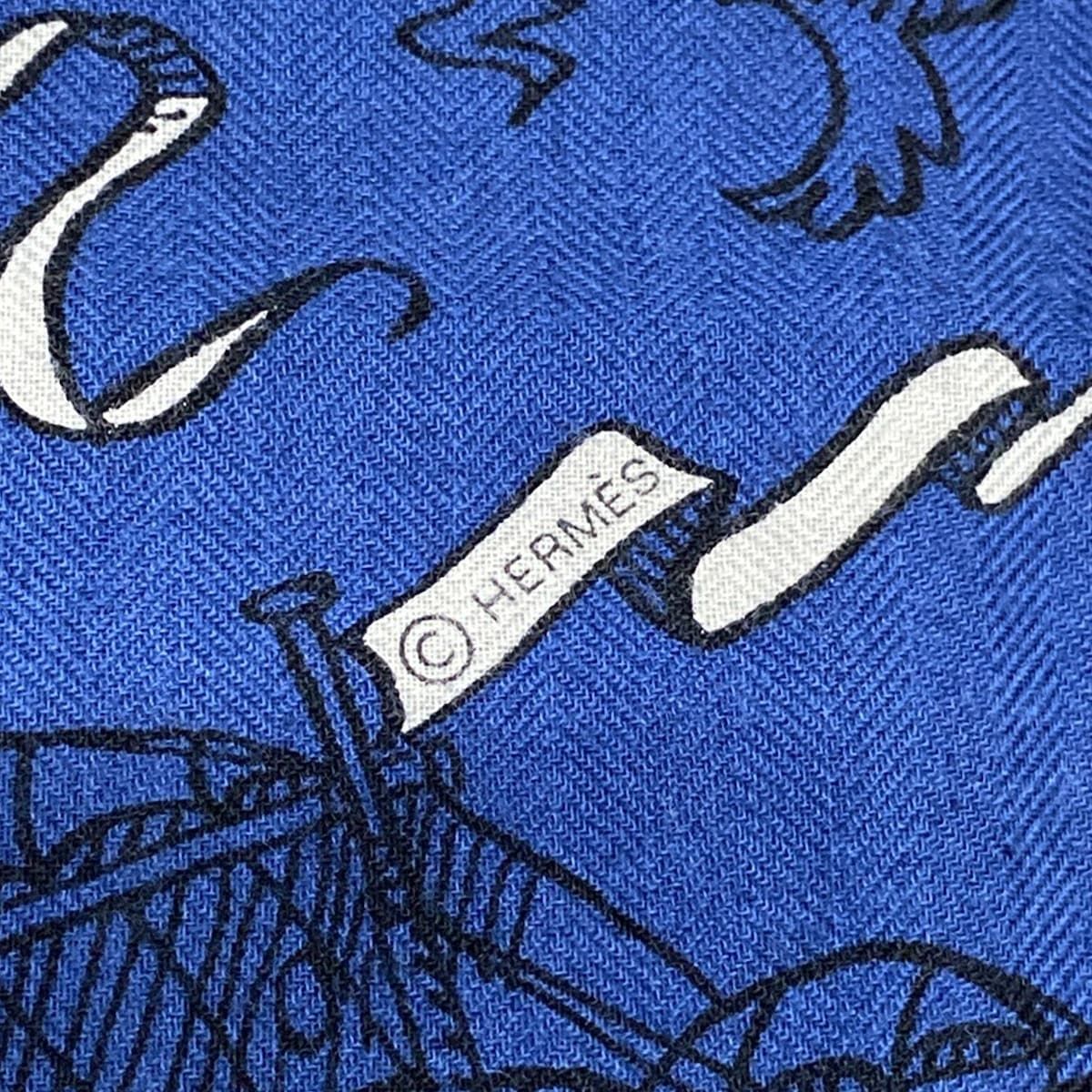 エルメス ストール ショール カレジェアン ショール カレ140 243374S 04 マリンクレール×白×黒 Tatouages Marins カシミヤ シルク