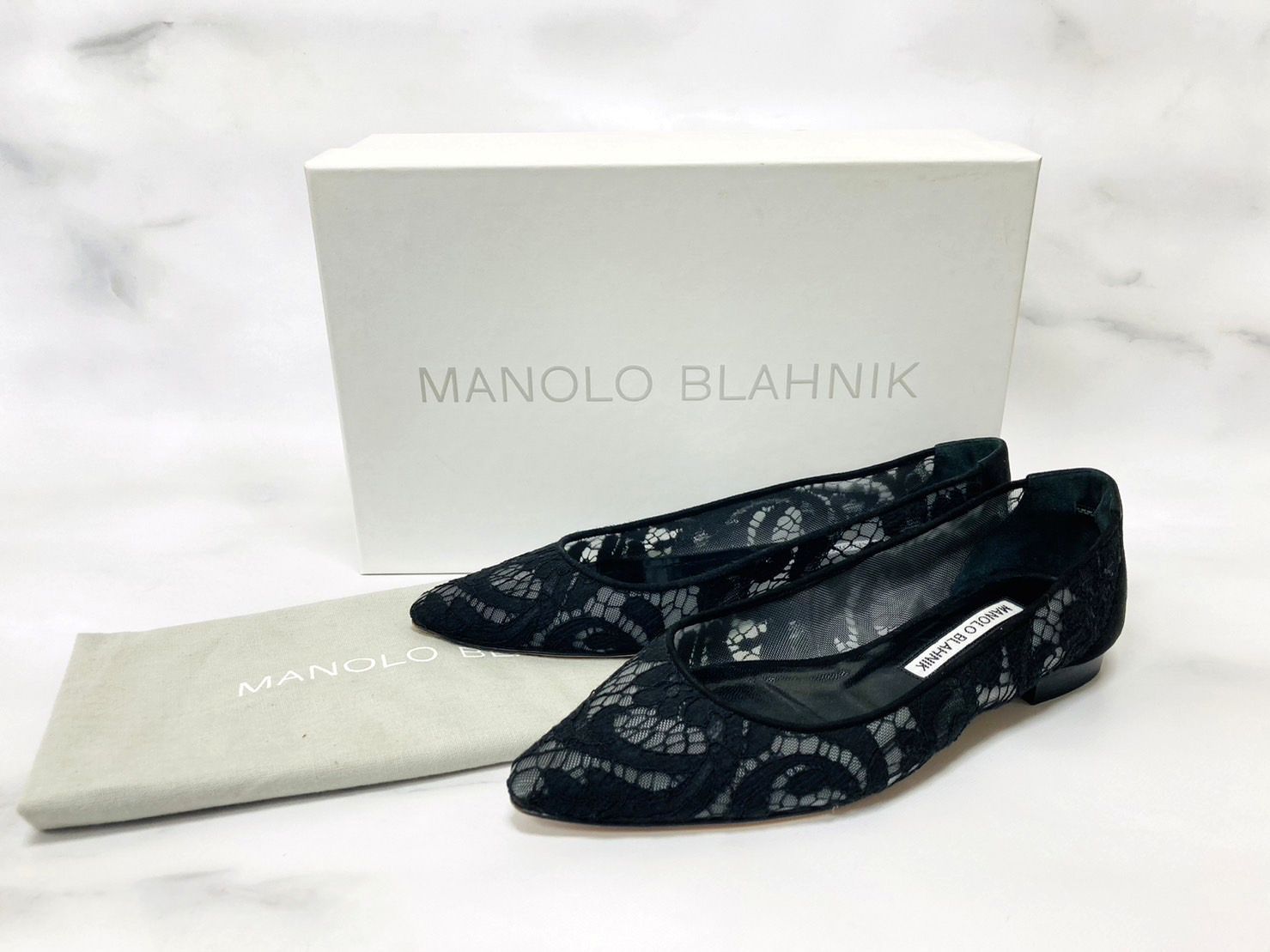 Manolo Blahnik マノロブラニク レース フラットシューズ36 【公式通販】