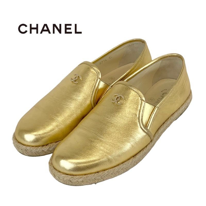 シャネル CHANEL フラットシューズ 靴 シューズ レザー ゴールド 