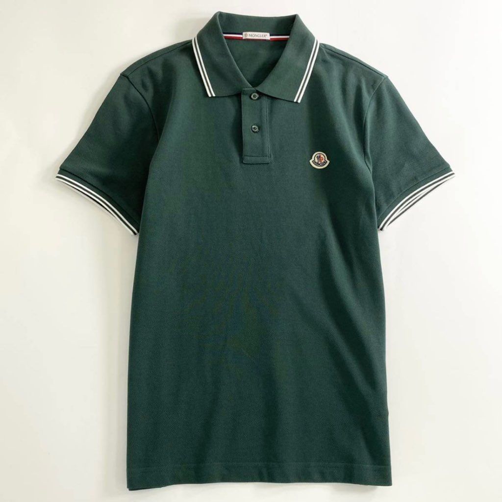 6e19-2 未使用タグ付☆MONCLER モンクレール ロゴワッペンポロシャツ サイズS グリーン MAGLIA POLO MANICA C  マリアポロマニカ メンズ