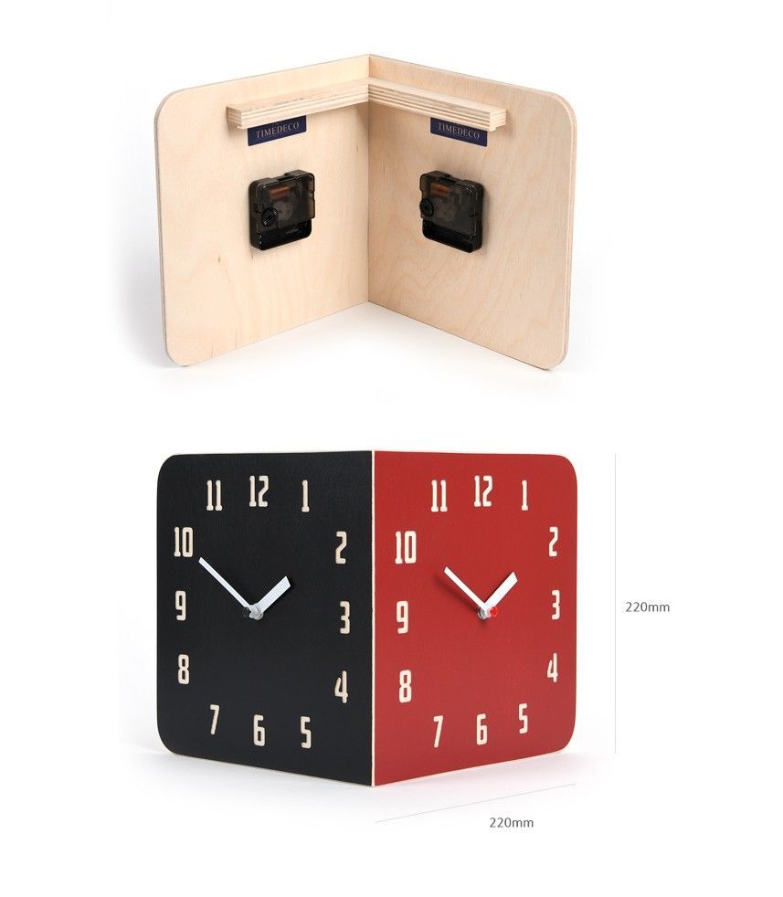 電波両面時計 Morden Retro Round Corner Clock (Black&Red) コーナー
