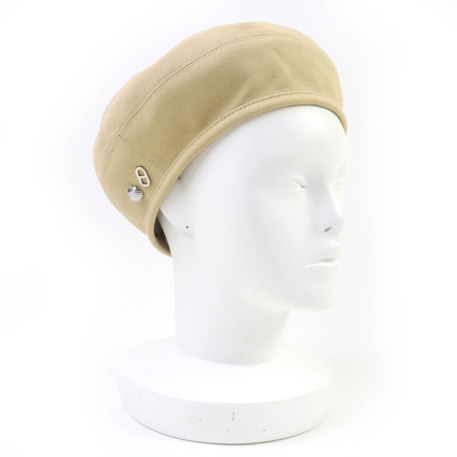 HERMES エルメス 製 241067N コットン100％ シルバー金具 シェーヌダンクル シェル金具 ベレー帽 ベージュ 58 イタリア製 レディース