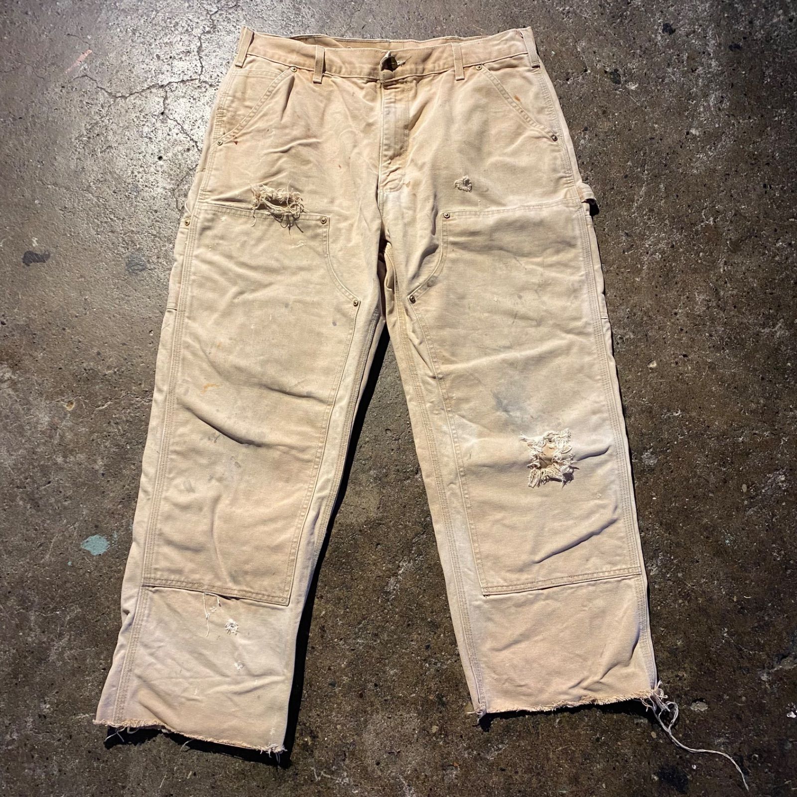 Carhartt ダメージ加工 ダブルニー 90s 32x32 90s USA製 carharttカーハート ダブルニー ダック地 ペインター