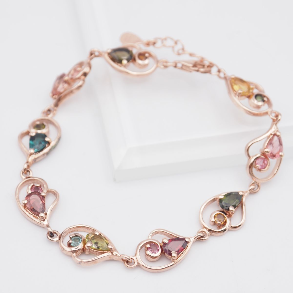 G114 ペリドット アクアマリン 等 ストーン S925刻印 ブレスレット マルチ ピンクゴールド デザイン シルバー