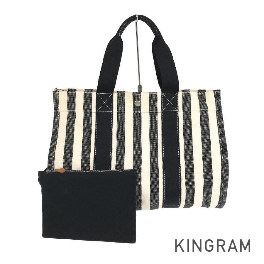 エルメス HERMES カンヌGM トートバッグ ブラック&ホワイト コットン  