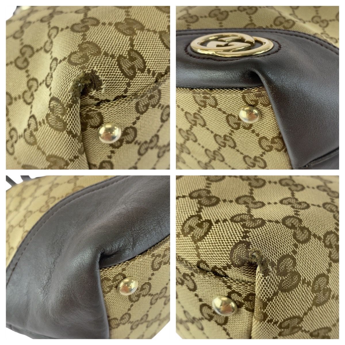 GUCCI グッチGGキャンバス レザー 本革トート バッグ　ゴールド金具 楽天市場】GUCCI グッチ GGキャンバス トートバッグ