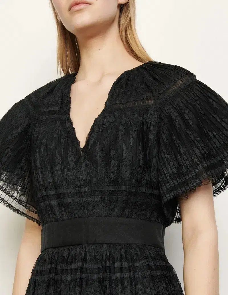 SANDRO サンドロ 黒 レース シルク ワンピース 36 サイズ