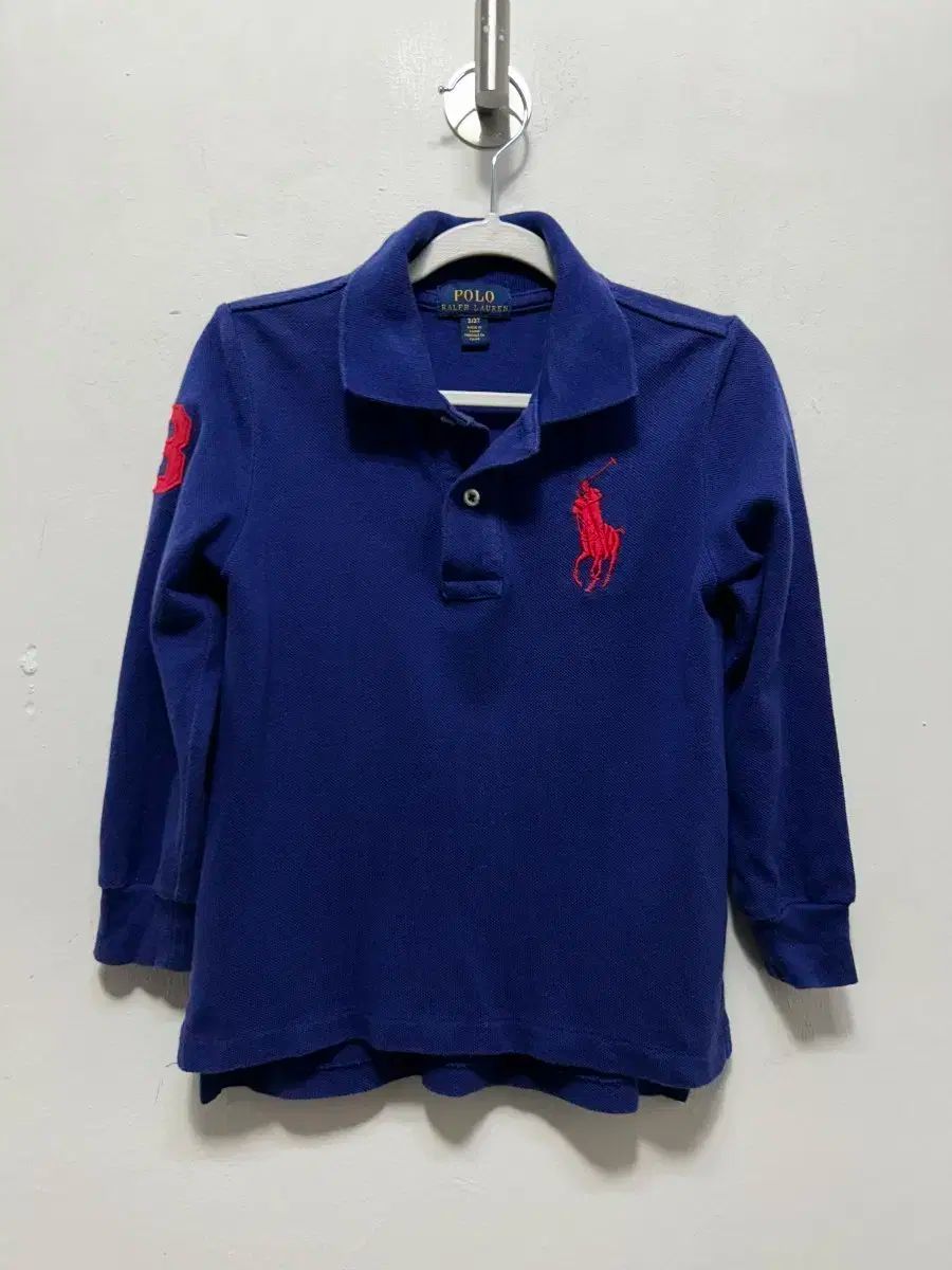 【お得，100%新品】 3T ポロ ラルフローレン キッズ 長袖 カラーTシャツ ネイビー Tシャツ
