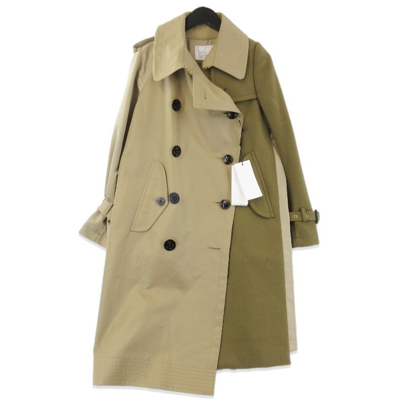 sacai サカイ Cotton Gabardine Coat 21-05850 ドッキングコート 21AW コットン ギャバジン 切替 ベージュ 1 タグ付き 71013893