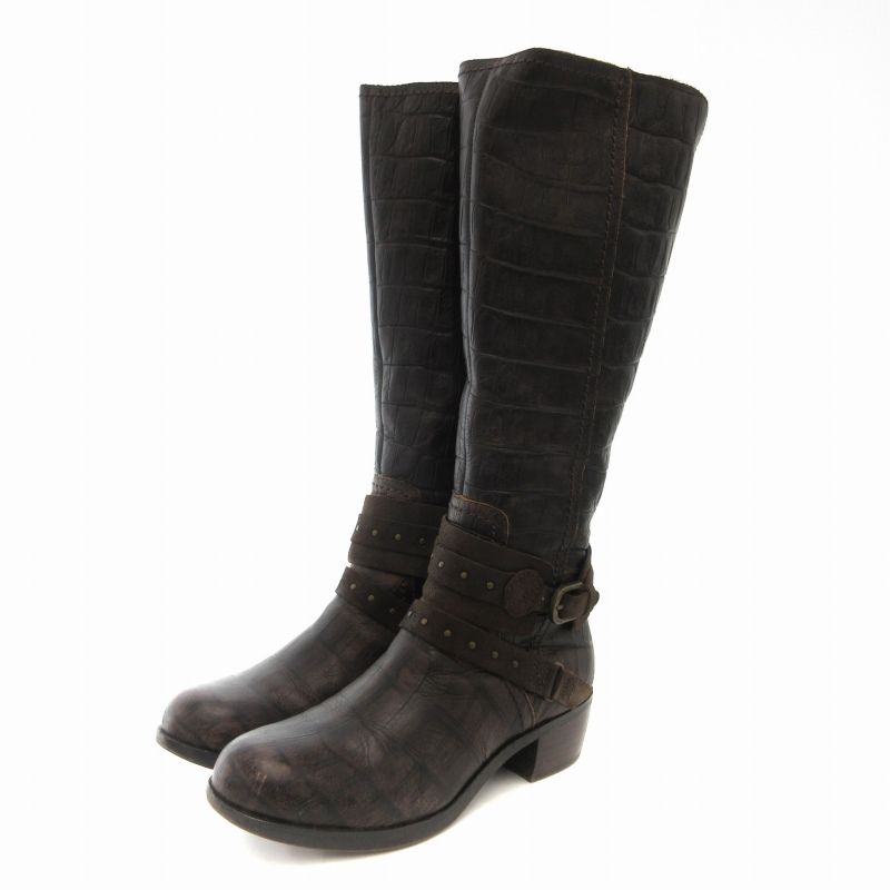 アグ オーストラリア UGG australia ESPLANADE CROCO BOOTS ロングブーツ クロコレザー スタッズ スエード切替 ベルト US7 24.0cm 茶 ブラウン 1004218 |FT GY99