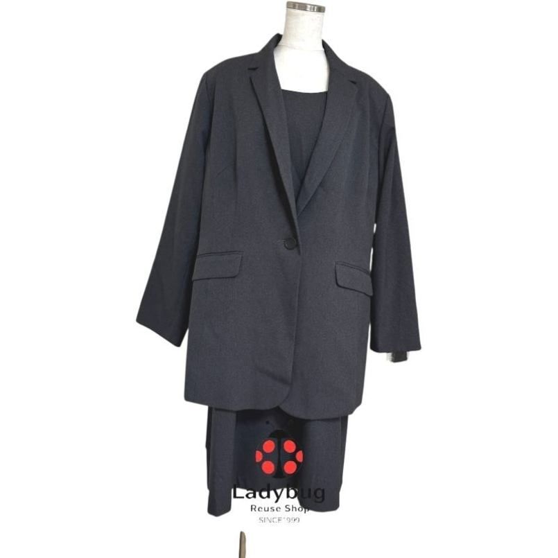 クロスプラス レディース セレモニースーツ 洗えるスーツ 3ピース 冬 ジャケット ワイドパンツ ワンピース 4L グレー 無地