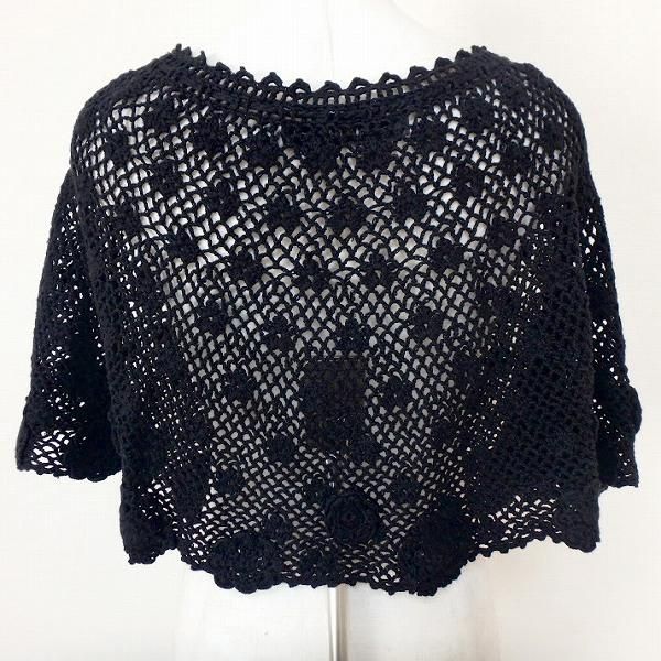 spc ピンクハウス PINKHOUSE カーディガン 黒 花モチーフ ケープ