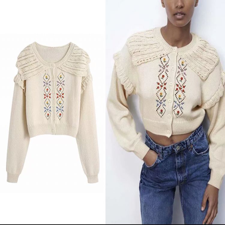 ZARA - ZARA 2021AW フラワー刺繍カーディガン 新品未使用 Mの
